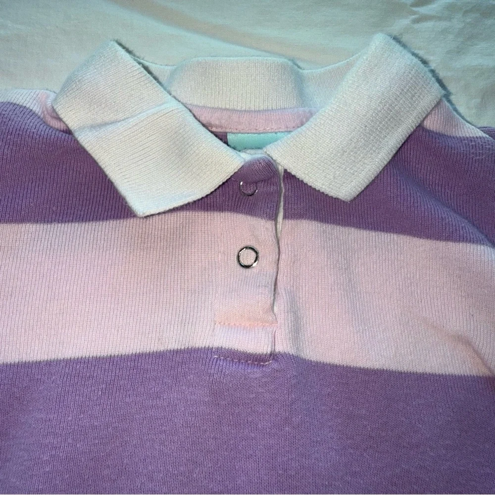 Y2K (2003) Old Navy Kids Polo Shirt with Purple and Pink Stripes